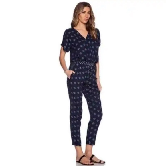 Anthropologie Velvet by Graham & Spencer Blue Cady Jumpsuit Size Medium - Picture 1 of 14
